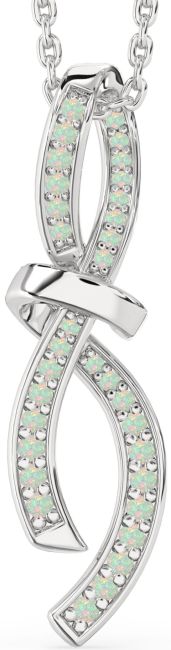 Large Opal Silver Infinity Bow Necklace