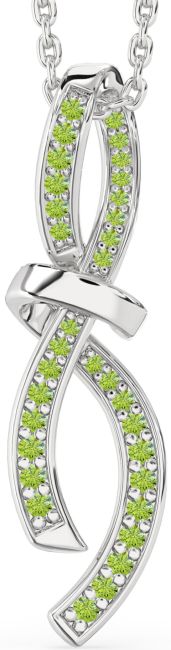 Large Peridot Silver Infinity Bow Necklace