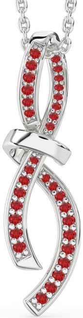 Large Ruby Silver Infinity Bow Necklace