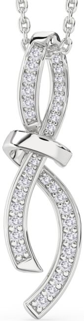 Large Salt & Pepper Diamond Silver Infinity Bow Necklace