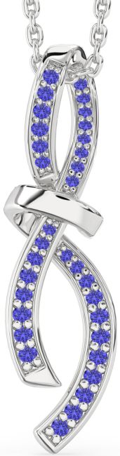 Large Tanzanite Silver Infinity Bow Necklace