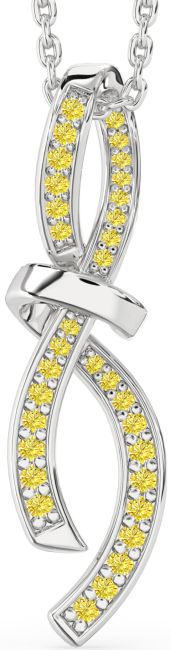 Large Yellow Diamond Silver Infinity Bow Necklace