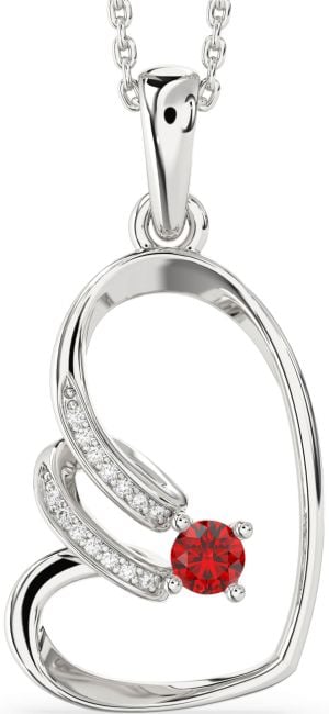 Diamond Ruby Silver Heart Necklace