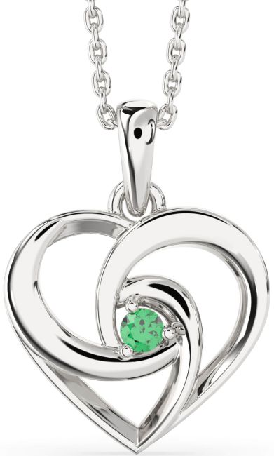 Emerald Silver Heart Necklace
