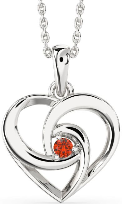 Fire Opal Silver Heart Necklace