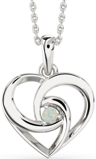 Opal Silver Heart Necklace