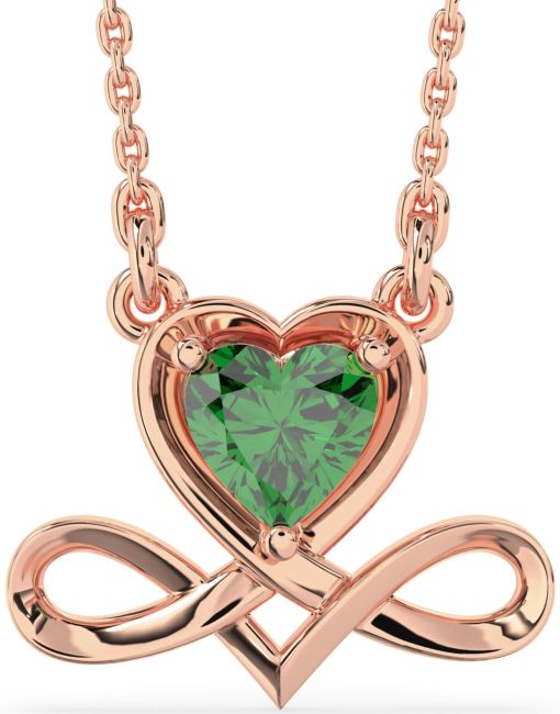 Emerald Rose Gold Heart Infinity Necklace