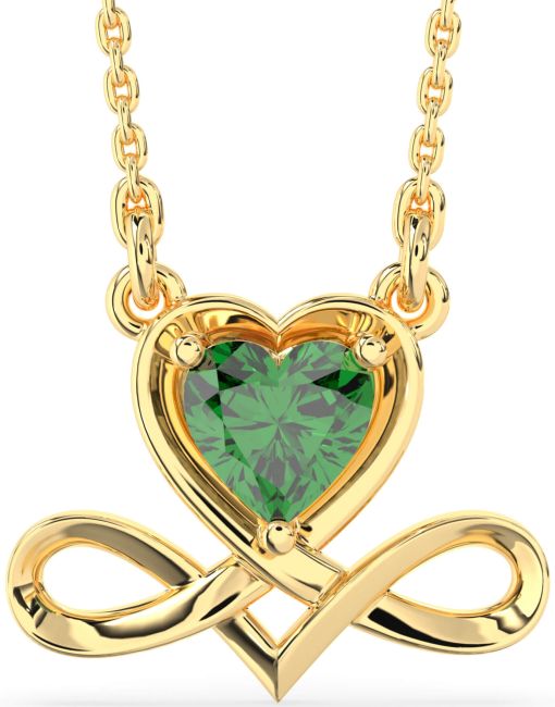 Emerald Gold Heart Infinity Necklace
