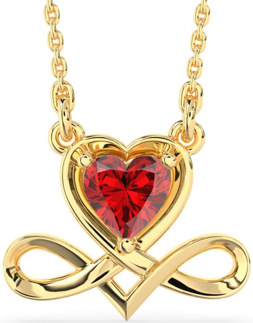 Ruby Gold Heart Infinity Necklace