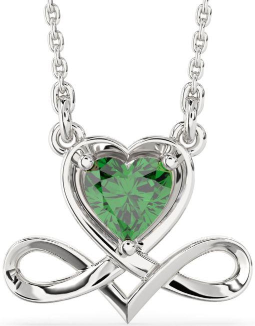 Emerald Silver Heart Infinity Necklace