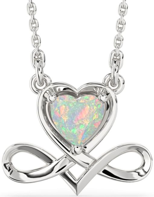 Opal Silver Heart Infinity Necklace