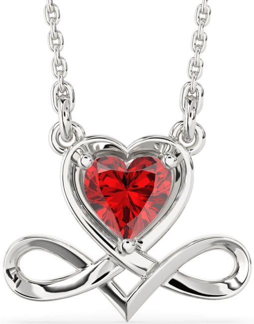 Ruby Silver Heart Infinity Necklace
