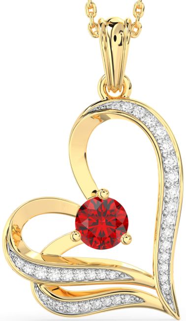 Diamond & Ruby Gold Heart Necklace