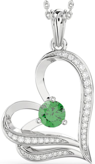 Diamond & Emerald Silver Heart Necklace
