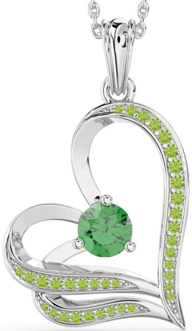 Emerald & Peridot Silver Heart Necklace