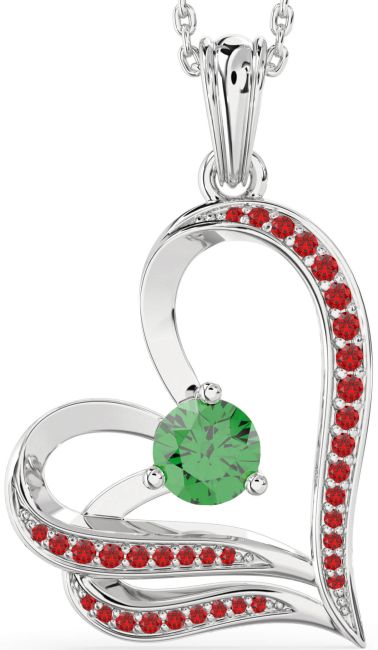 Emerald & Ruby Silver Heart Necklace