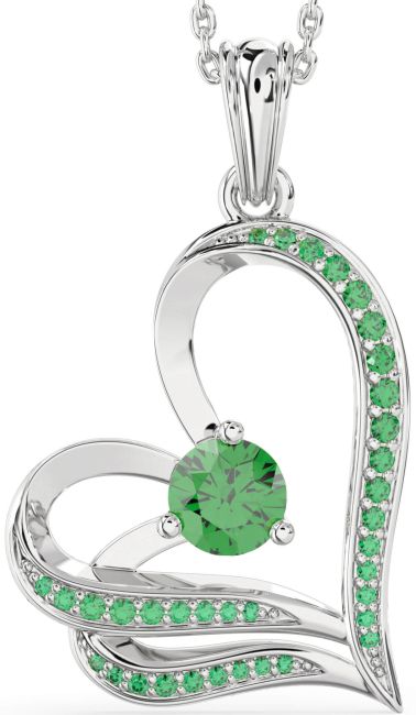 Emerald Silver Heart Necklace