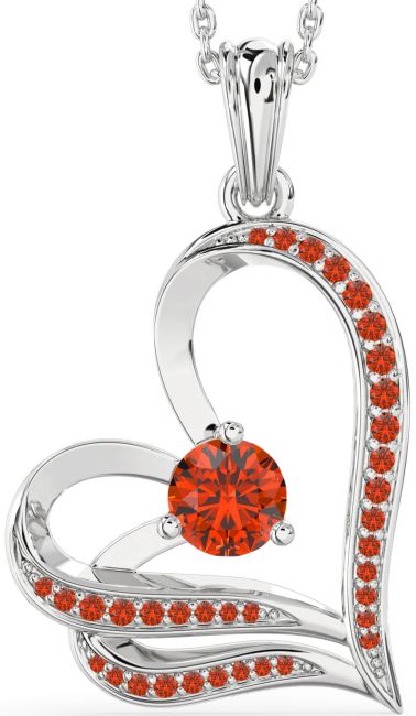 Fire Opal Silver Heart Necklace