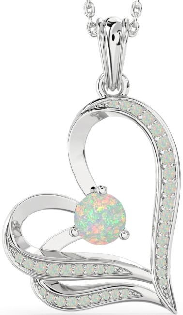 Opal Silver Heart Necklace