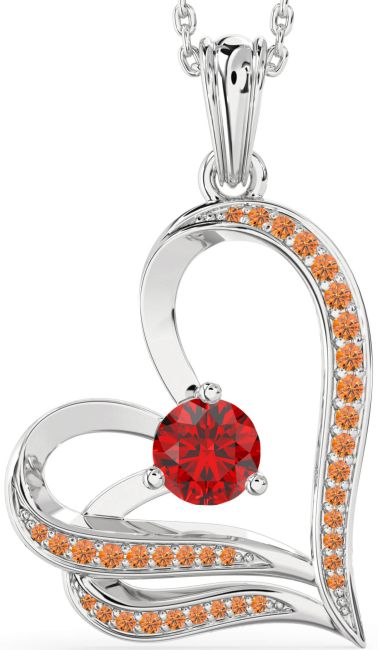 Ruby & Citrine Silver Heart Necklace