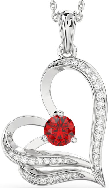 Diamond & Ruby Silver Heart Necklace