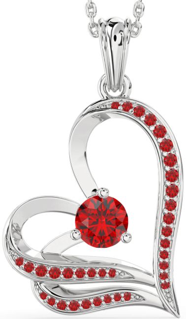 Ruby Silver Heart Necklace