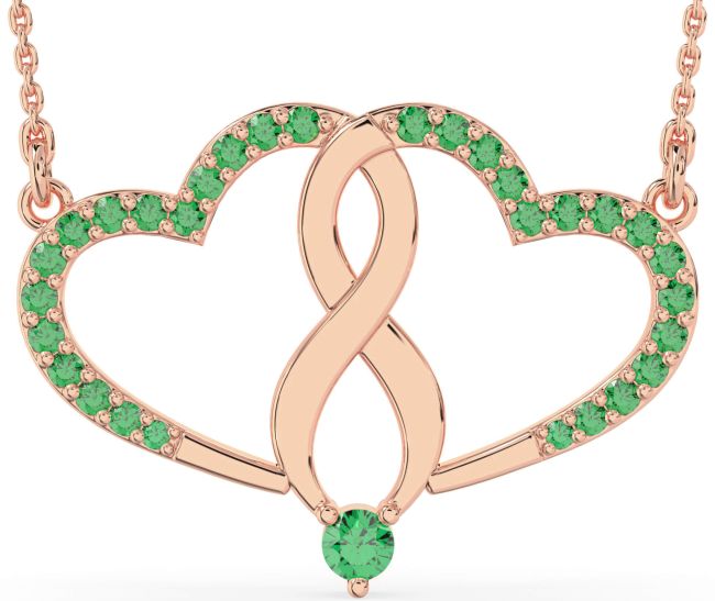Large Emerald Rose Gold Heart Infinity Necklace