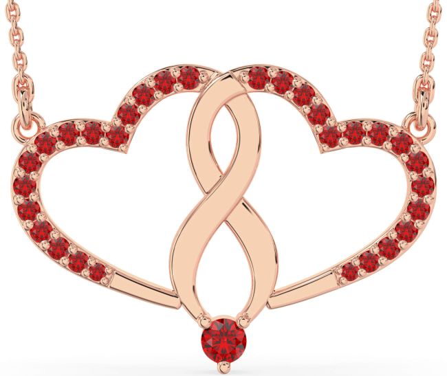 Large Ruby Rose Gold Silver Heart Infinity Necklace