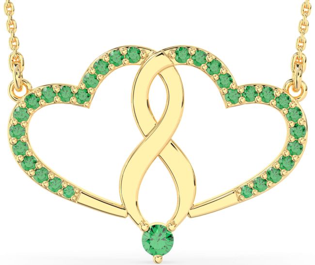 Large Emerald Gold Heart Infinity Necklace