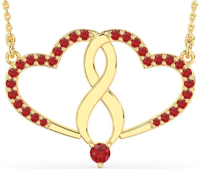 Large Ruby Gold Heart Infinity Necklace