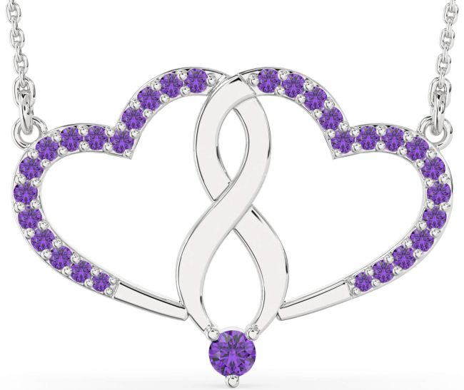 Large Amethyst Silver Heart Infinity Necklace