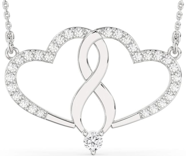 Large Diamond Silver Heart Infinity Necklace