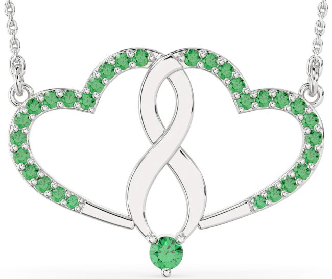 Large Emerald Silver Heart Infinity Necklace