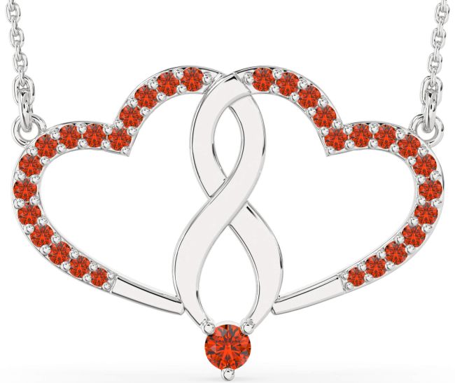 Large Fire Opal Silver Heart Infinity Necklace