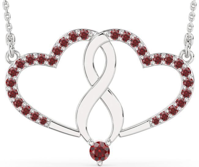 Large Garnet Silver Heart Infinity Necklace