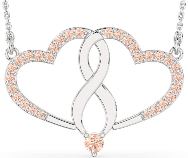 Large Morganite Silver Heart Infinity Necklace