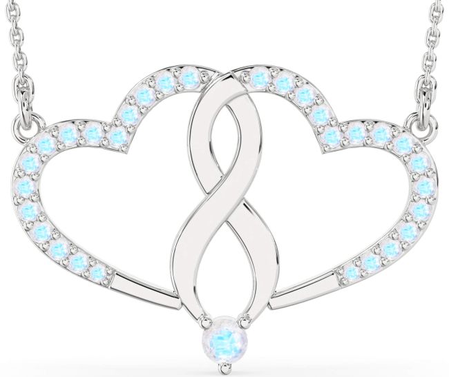 Large Moonstone Silver Heart Infinity Necklace