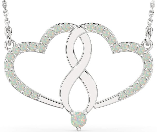 Large Opal Silver Heart Infinity Necklace