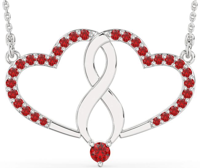 Large Ruby Silver Heart Infinity Necklace