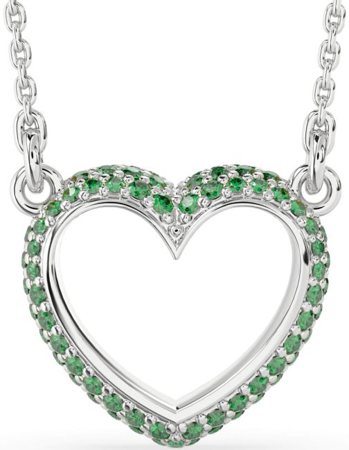 Emerald Silver Heart Necklace