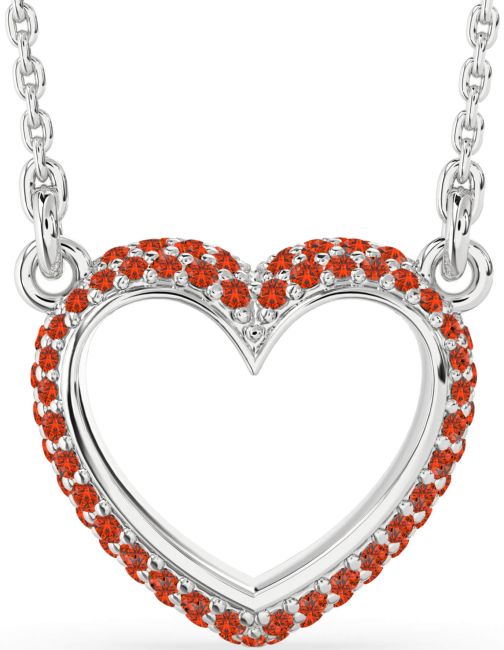 Fire Opal Silver Heart Necklace