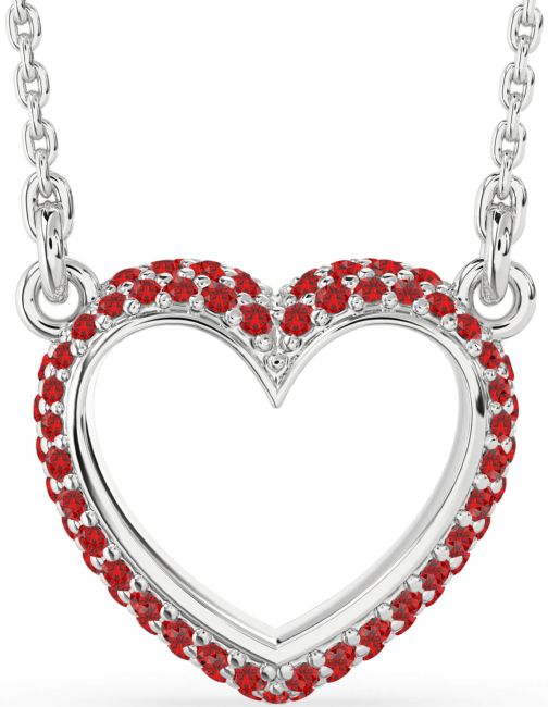 Ruby Silver Heart Necklace