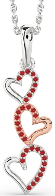 Ruby Platinum & Rose Gold Heart Necklace