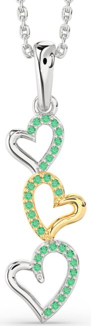 Emerald Platinum & Yellow Gold Heart Necklace