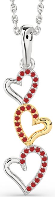Ruby Gold Silver Heart Necklace