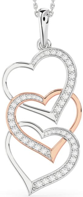 Large Diamond Platinum & Rose Gold Heart Necklace