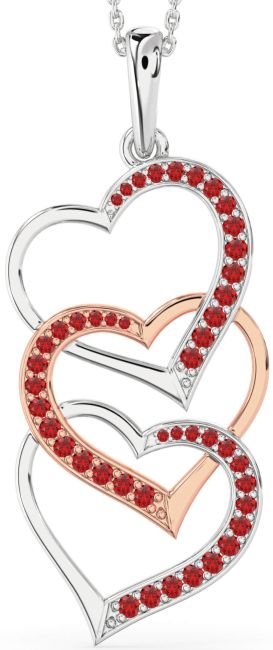 Large Ruby Platinum & Rose Gold Heart Necklace