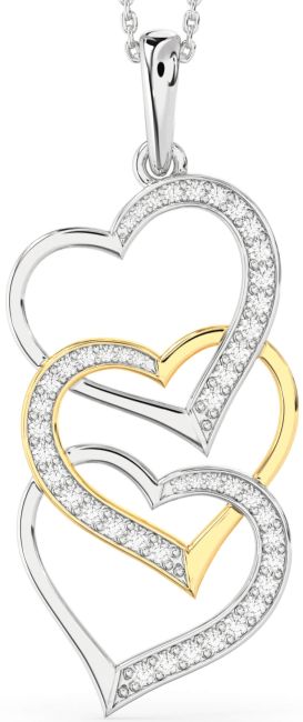 Large Diamond White Yellow Gold Heart Necklace