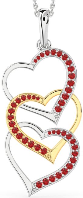 Large Ruby Gold Silver Heart Necklace