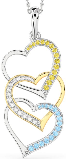 Large White Yellow Gold Heart Necklace